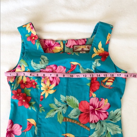 Caribbean Joe Turquoise Floral Cotton Sheath Sundress, size Petite Medium - Picture 6 of 10